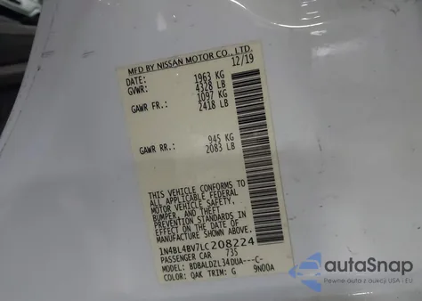 2020 Nissan Altima S Fwd from USA, damaged, VIN 1N4BL4BV7LC208224